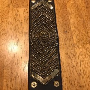 TTK Wrap snap bracelet beaded sequin embroidered in black, brown & gold